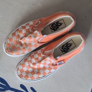 Orange & White Vans Slip-ons